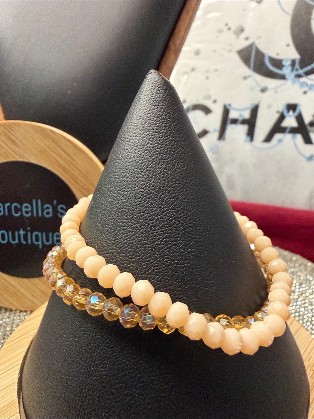 ❣️5/$25❣️Peach Crystal & Bead Stretch Bracelet Duo. 🆕